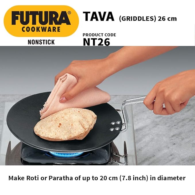 Hawkins Futura Tava, Non Stick Tawa with Stainless Steel Handle, Black