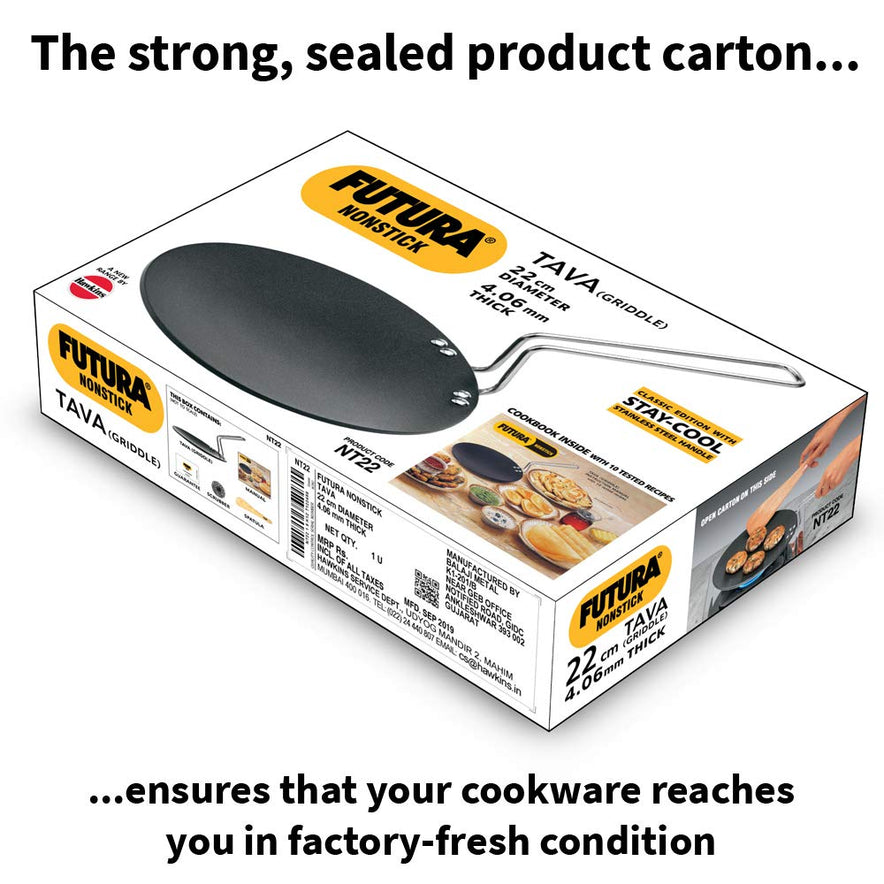 Hawkins Futura  Tava, Non Stick Tawa with Stainless Steel Handle, Black